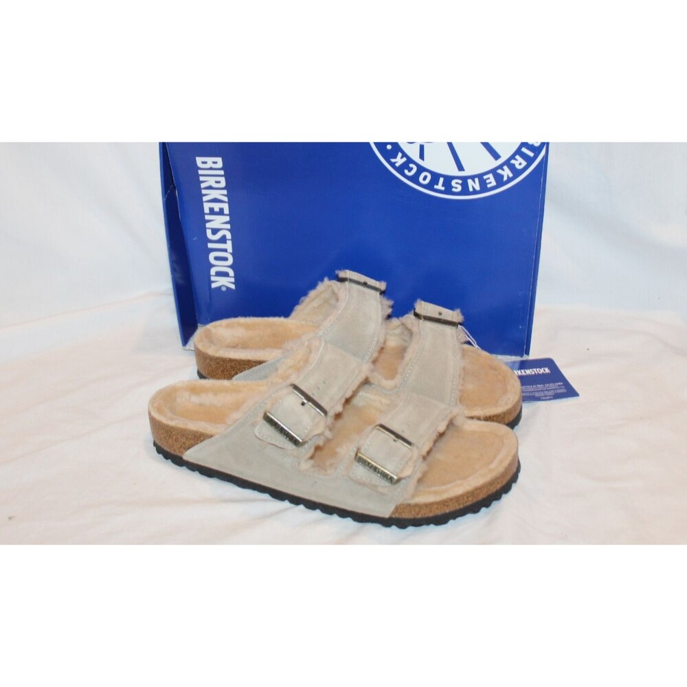 Birkenstock Women 11 Men 10 Regular Arizona Shearling Lined Sandals Taupe EU 42